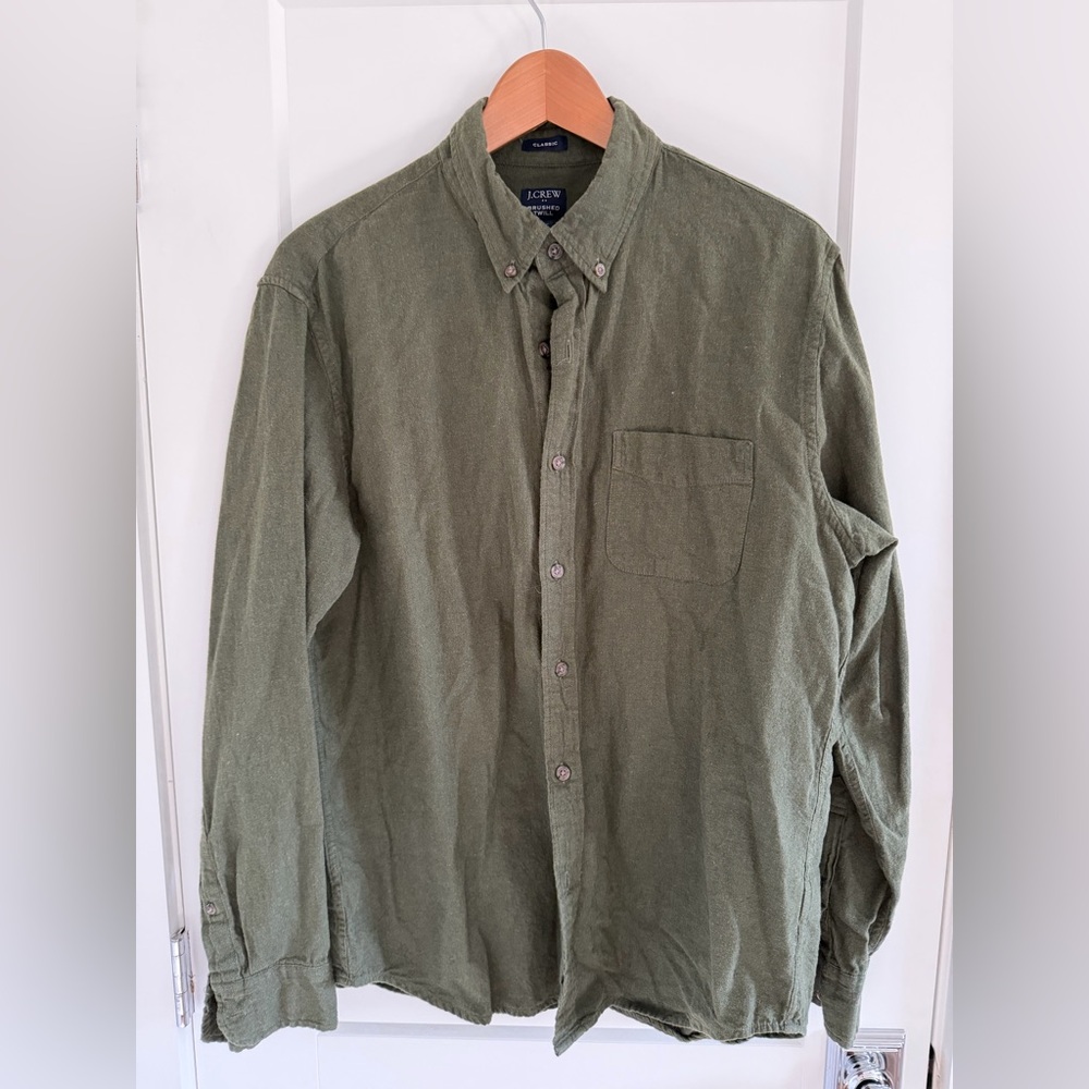 J.Crew Brushed Twill Button-Down Shirt – Olive Green – Men’s Large